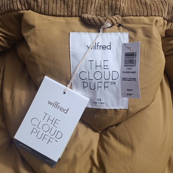NWT aritzia wilfred goose down puffer the cloud puff in amulet brown corduroy - Picture 4 of 6